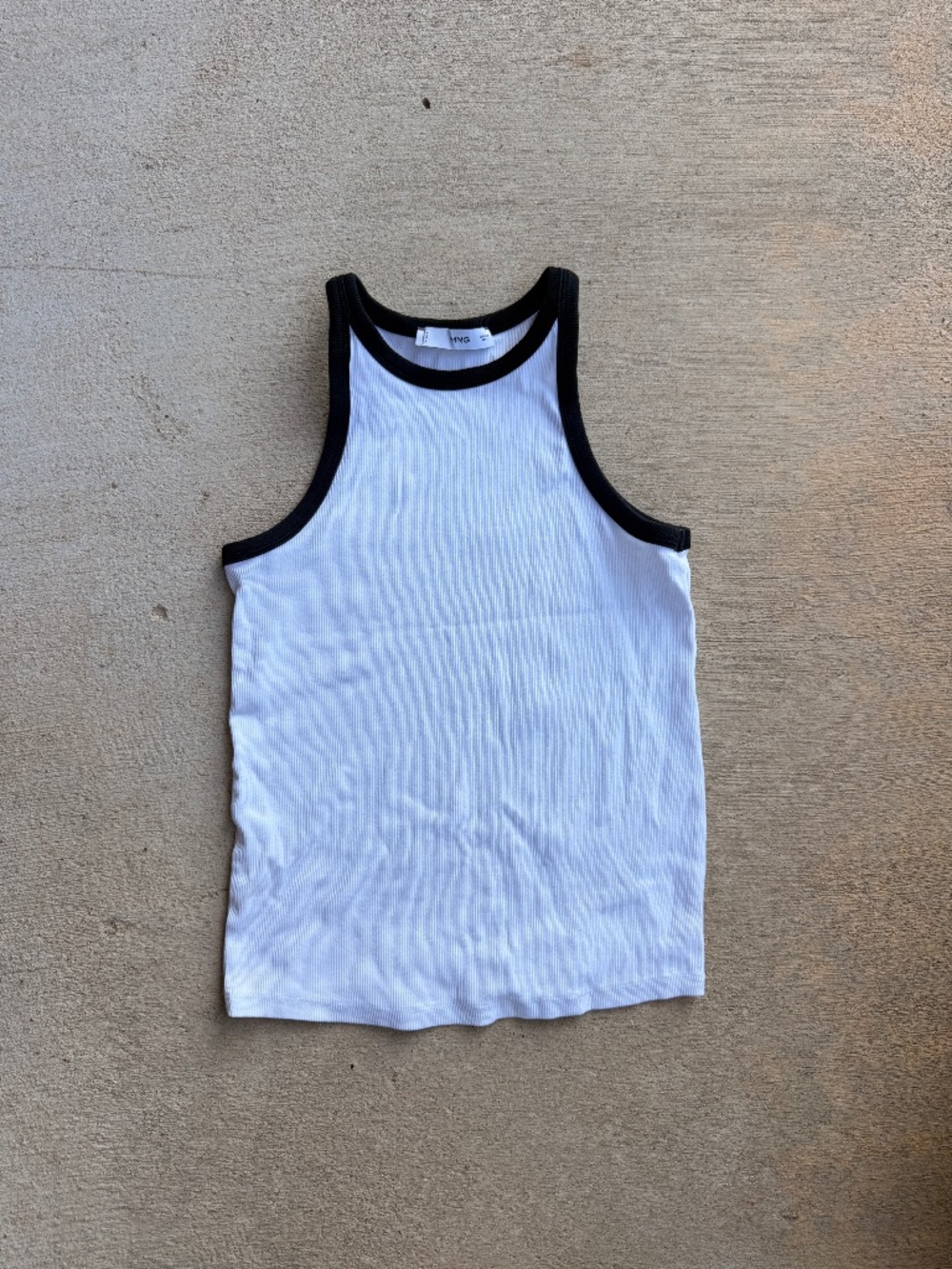 MNG Mango White Racerback Tank with Black Trim